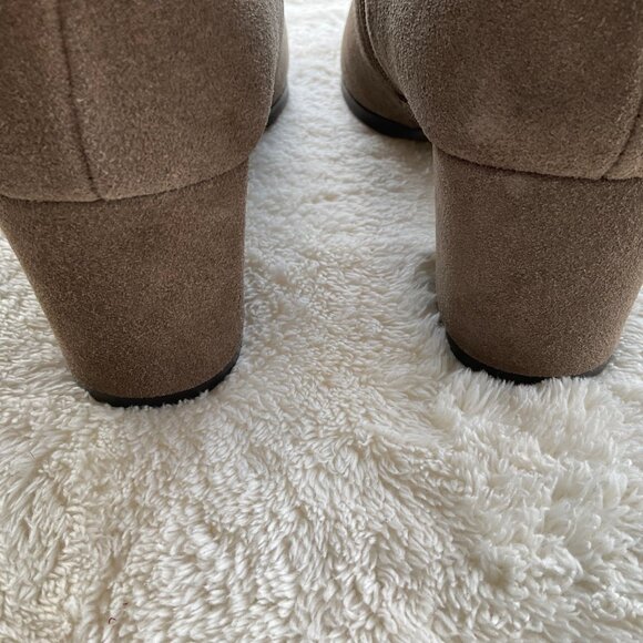 Van Eli Women’s Taupe Suede Western Fringe Knot Ankle Boots With Chunky Heels - Picture 5 of 11